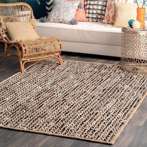 Handmade Natural Jute Area Rug Braided Bohemian Home Decor Rugs Farmhouse Rugs - Picture 1 of 7