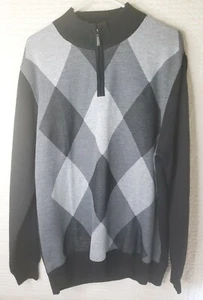 Sahara Club Argyle Sweater 1/4 Zip Black Gray White Polyester Men's XL - Picture 1 of 12