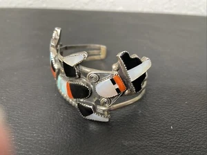 Vintage ZUNI Handmade Rainbow Man STERLING & Turquoise Bracelet - Picture 1 of 5