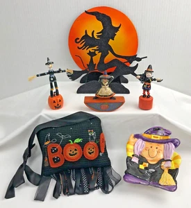 Halloween Vintage P. Schifferl Hexe Teelicht Geschirr Boo Türhänger Vogelscheuche LESEN - Bild 1 von 8
