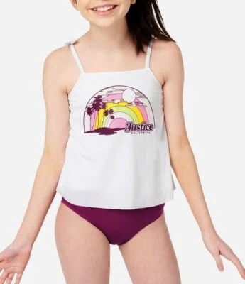 JUSTICIA Niñas Traje de Baño Bikini Tankini 14 16 XL Color Cambiante Logo Tropical Nuevo con Etiquetas Foto 1 de 3