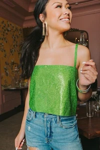 Buddy Love Girly Girl Rhinestone Crop Top in Emerald US Women’s Size Small - Picture 1 of 5