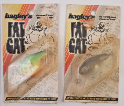 Lote de 2 señuelos de pesca Bagley's vintage Crankbait Fat Cat nuevo stock antiguo paquete original Foto 1 de 4