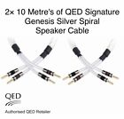 2x 10m QED GENESIS Silver Spiral Speaker Cable AIRLOC Terminated QED Metal Plugs