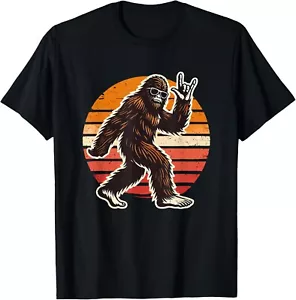 Rock Sign Bigfoot Sasquatch Sunset Graphic Funny Big Foot Gift Unisex T-Shirt - Picture 1 of 3