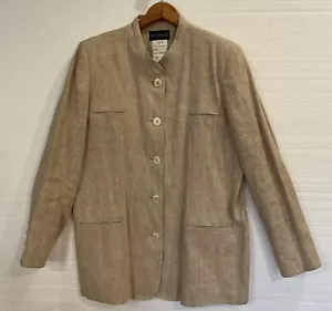 harve benard blazer Jacket Women 12 Long-Line 100% Linen Cream Ivory Pockets - Picture 1 of 11