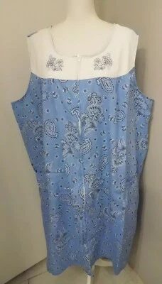 Mujer Talla 4X Rosa K Azul Blanco Paisley Bordado Floral Cremallera Bata Sin Mangas Foto 1 de 4