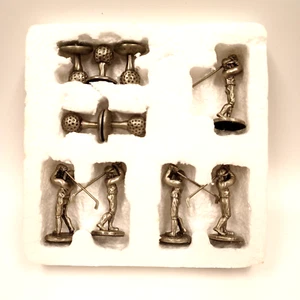5 Mini Silver Tone Metal Figure Golfer & Golf Balls Tic Tac Toe Pieces, No Board - Picture 1 of 8