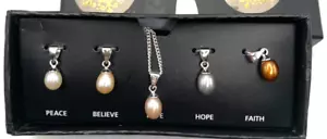 Interchangeable Pearl Sterling Silver Necklace ~ 5 Charms peace believe +++ - Picture 1 of 6