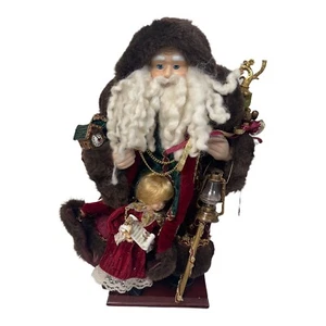 Santa Claus Father Christmas Red Jacket Figurine Staff Child Lantern Clock - Picture 1 of 6