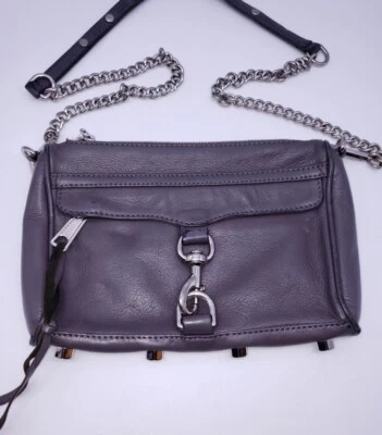 Rebecca Minkoff Gray Leather Mini Mac Crossbody Shoulder Bag Chain Strap - Image 1 of 4