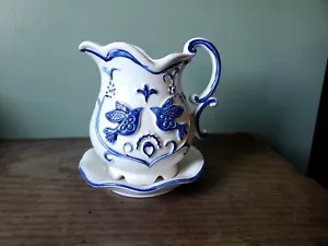 Vintage Keramik Creme Milch Glas Krug 5" Blau Weiß Vögel Original Japan - Bild 1 von 10