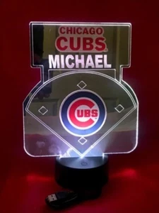 Chicago Cubs MLB Baseball Mirror Stadium Light Up Lamp LED Remote Personalized - Picture 1 of 12