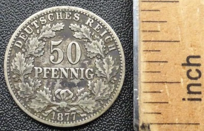 1877 C German 50-Pfennig Coin, 90% Silver Germany Coin, Wilhelm I, KM#8 - Image 1 of 4