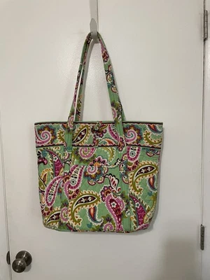 Vera Bradley Quilted Green Pink Tote Bag Tutti Frutti Paisley Print  14”x17”New - Image 1 of 4