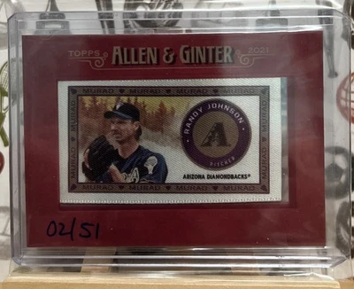 2021 Allen & Ginter Randy Johnson Mini Murad Patch Moldura Vermelha! Mão #’D 03/51! - Imagem 1 de 4