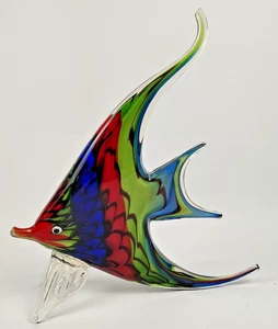 Statuina scultura vetro arte pesce stile Murano vintage rosso/blu/verde grande 12" - Foto 1 di 15