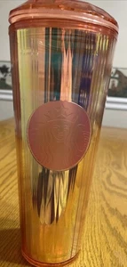Starbucks Iridiscente 9.5" Alto Tapa Cúpula Bebida Fría Naranja Dorado 24oz Venti STRAW - Imagen 1 de 7