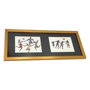 Vintage Edward Halessie Signed 2 Scenes African Figures Framed Art Print 21x9 - Picture 1 of 14