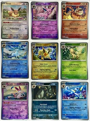 Prismatic Evolutions POKEBALL Holo Eevee Eeveelutions 9 Card Set ENGLISH NM - Image 1 of 2