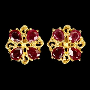 925 Sterling Silver Earrings Pear Ruby 5x4mm Natural Gemstone Flower Jewelry - Picture 1 of 13