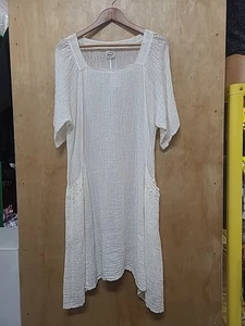 La Bottega Di Brunella Cream Woven Linen Dress - Picture 1 of 7