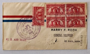 1926 La Crosse Wi – Saint Paul MN Airmail Cover w/2 Cent Sesquicentennial Block - Picture 1 of 2