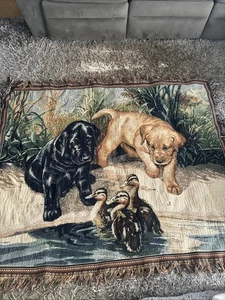 Vintage Wandteppich zum Aufhängen Hunde und Enten - Bild 1 von 7