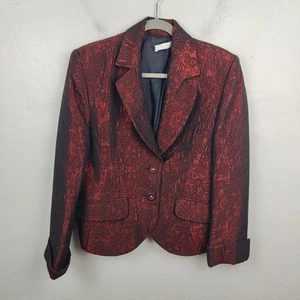 Centrix Paris Floral Embossed Blazer Womens 4 Red Black Metallic Preppy Witchy - Picture 1 of 9