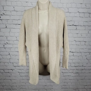 Cárdigan tejido Leith beige cuello chal abierto Dolman manga larga suéter pequeño S - Imagen 1 de 14