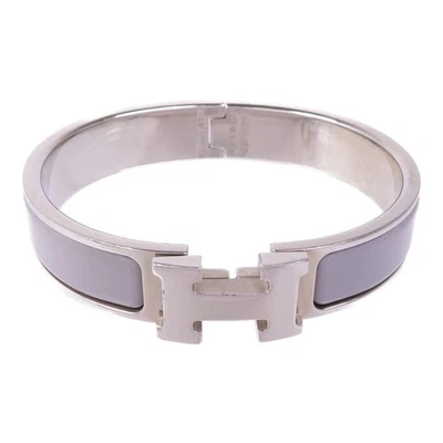 HERMES Clic HH Bracelet Metal/Enamel Silver Gray Fl 11 25 - Image 1 of 4