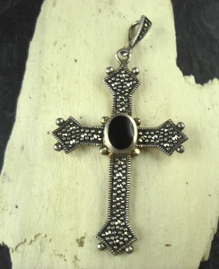 Anhänger Kreuz Onyx 925er Sterling Silber - Picture 1 of 3