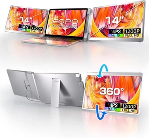 FOPO 14" Triple Monitor Laptop Screen Extender-Fhd 1200P 16:10 Laptop Screen Ext - Picture 1 of 12