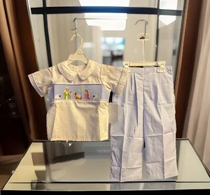 Jungen Neu mit Etikett Remember Nguyen gesmoktes Hosen-Set & Kleid Shirt Weihnachten 24 Monate - Bild 1 von 6