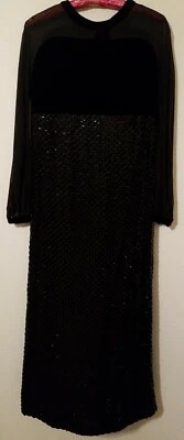 Evening Gown Party Dress Adult Sz S/M Black Maxi Velvet Sequins Vint '70s Women  - Image 1 of 4