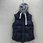Superdry Hooded Drawstring Gilet Womens L Large Dark Grey Lined Removeable Hood
