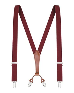 Buyless Fashion Men Suspenders 48" Elastic Adjustable 1" Leather Y Shape Back - Picture 1 of 91