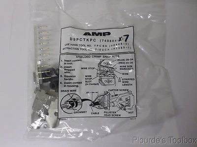 New AMP 9-Contact Steel Sub-D Shielded Crimp Snap Kit,  D9PCTKPC - Image 1 of 4