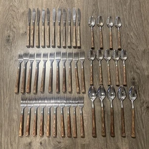 ANACAPA MCM STAINLESS FLATWARE VTG Wood Handle Royal Oak Set Lot of 46 Japan - Picture 1 of 3