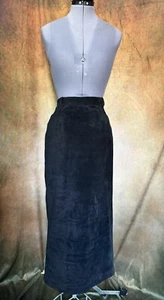 Gr. 4 Vintage Schwein Wildleder Leder langer Maxi Bleistiftrock gerade schwarz Schlitz Haut - Bild 1 von 13