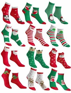 12 Pair Kids Size, Holiday X-Mas Novelty Crew Socks,12 Different Designs - Picture 1 of 3