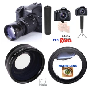 WIDE ANGLE LENS + MACRO LENS + STABILZER GRIP CANON EOS REBEL T5 T6 W 18-55MM - Picture 1 of 6