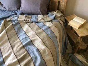 large 100% linen blanket bedspread coverlet luxury striped duvet - Picture 1 of 8