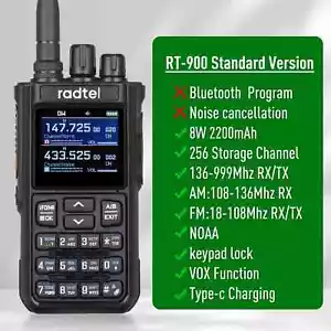 Radtel RT-900 (sin Bluetooth) 8W banda completa radioaficionado walkie talkie 256 canales banda de aire - Imagen 1 de 3