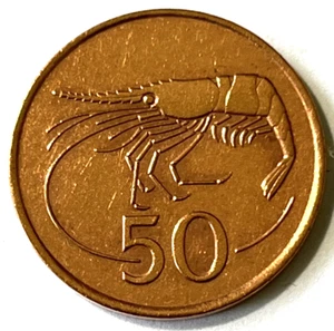 1986 Iceland 50 aurar Coin Shrimp Dreki the Dragon Animal Wildlife Europe - Picture 1 of 2