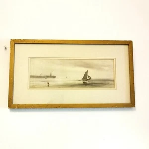 H. Vane Turner Antique Signed Watercolour Of A Misty Dock Boating Sea Scene. - Picture 1 of 9