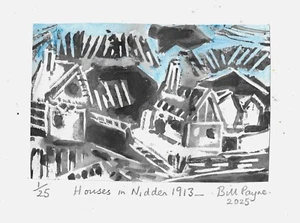 2025 Linolschnitt "Houses in Nidden 1913" von Bill Payne. Schmidt-Rotluff Style - Bild 1 von 1