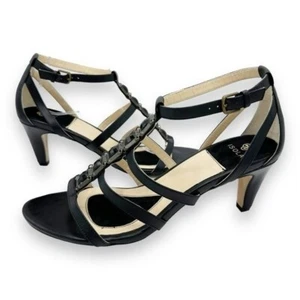 Isola Mairi Jeweled T-Strap Heeled Sandal, Black Leather, Womens Sz 11 Dressy - Picture 1 of 12