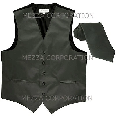 New Men's Tuxedo Vest Waistcoat Necktie prom party Dark Gray formal wedding prom - Image 1 of 3