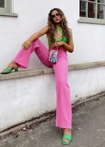 JEAN ZARA JAMBES LARGES COULEUR BUBBLE GUM ROSE REF.6147/001 - Photo 1/9